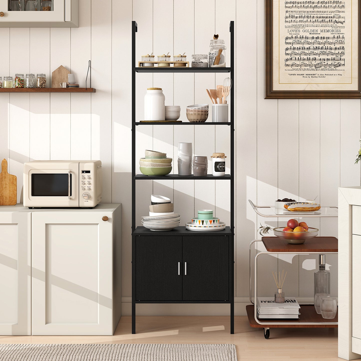 72.5 Inch Tall Bookshelf With Cabinet, Metal Frame, Black Bookcases at Gallery Canada