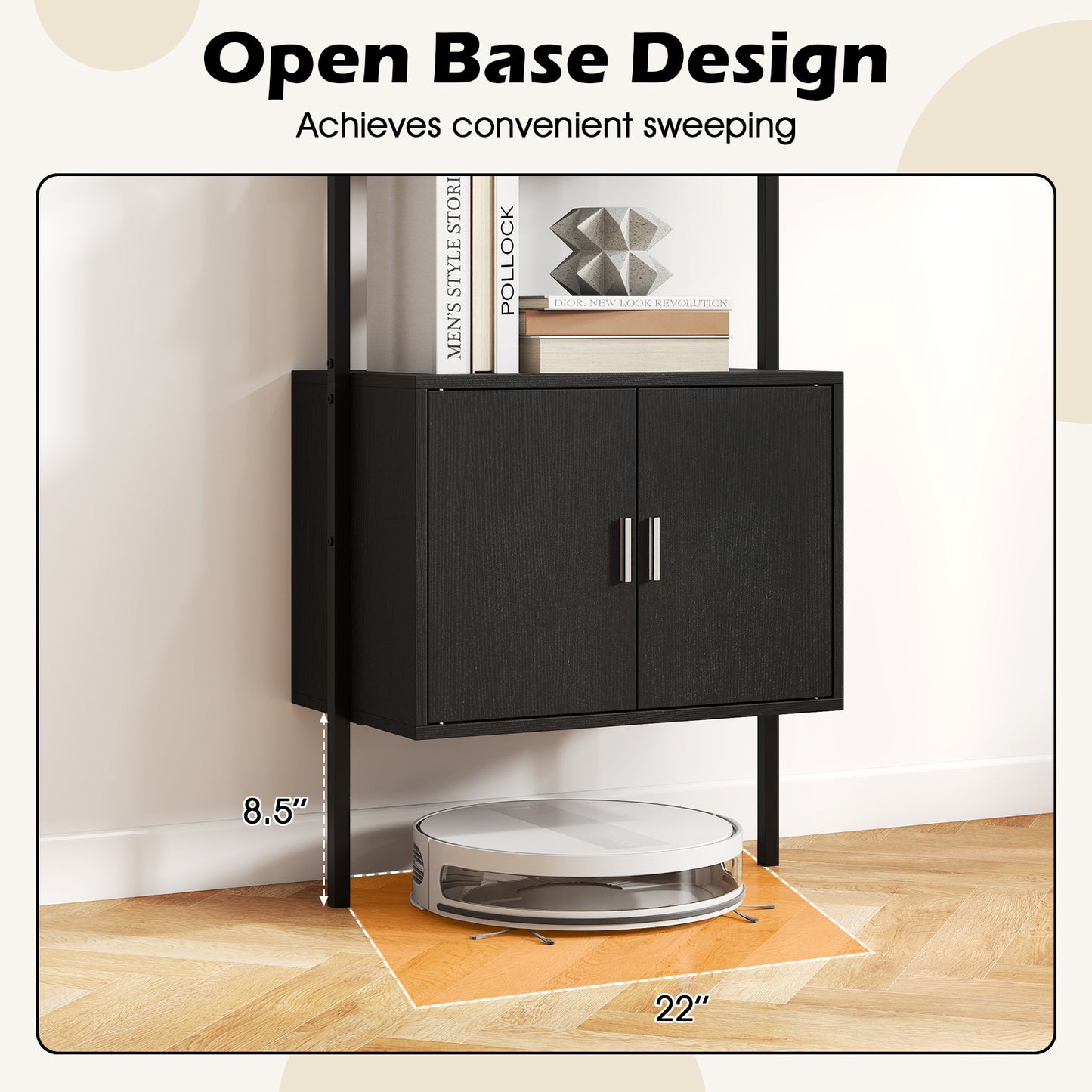 72.5 Inch Tall Bookshelf With Cabinet, Metal Frame, Black Bookcases at Gallery Canada