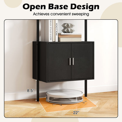72.5 Inch Tall Bookshelf With Cabinet, Metal Frame, Black Bookcases at Gallery Canada