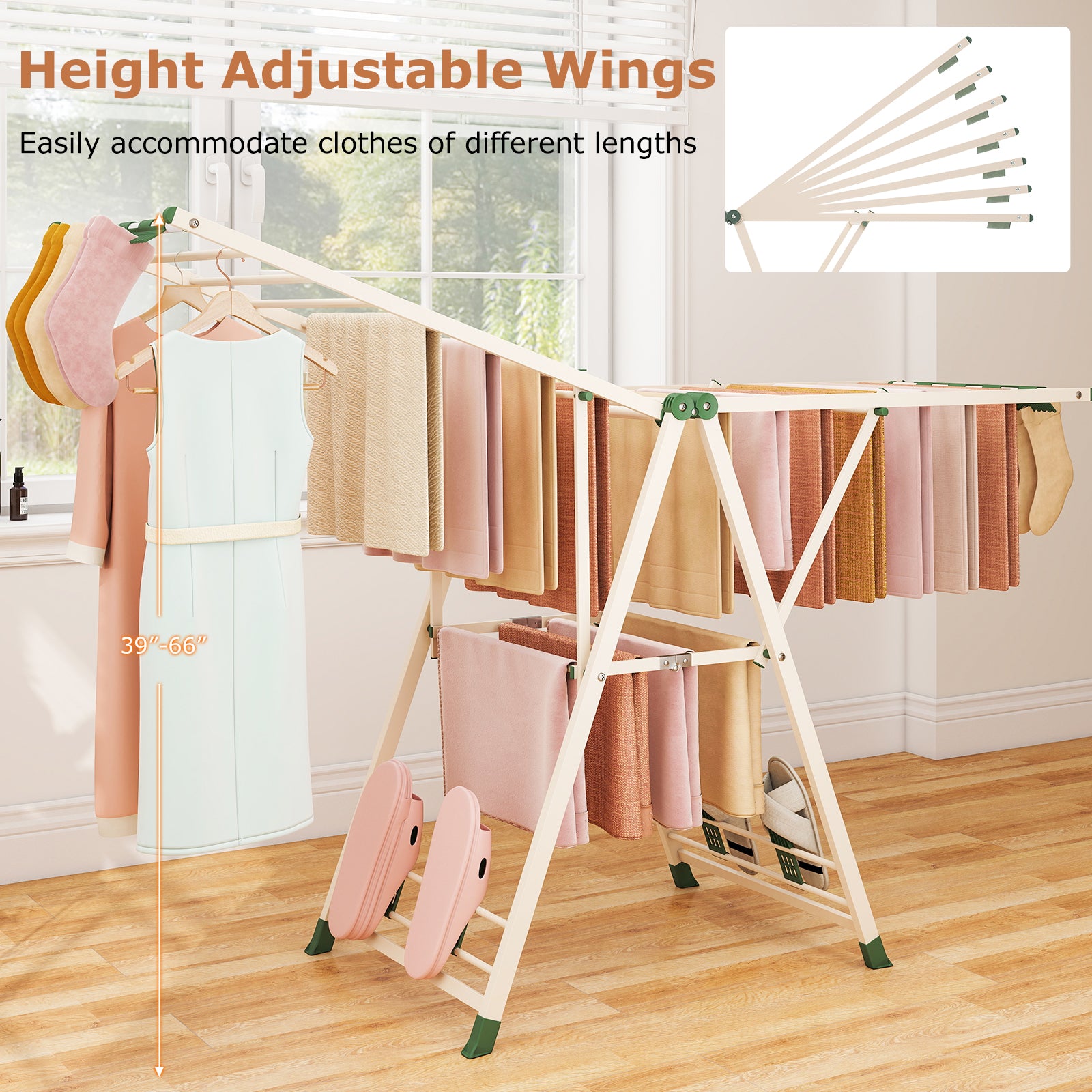 72.5 Inches Adjustable Clothes Drying Rack, Beige Drying Racks at Gallery Canada