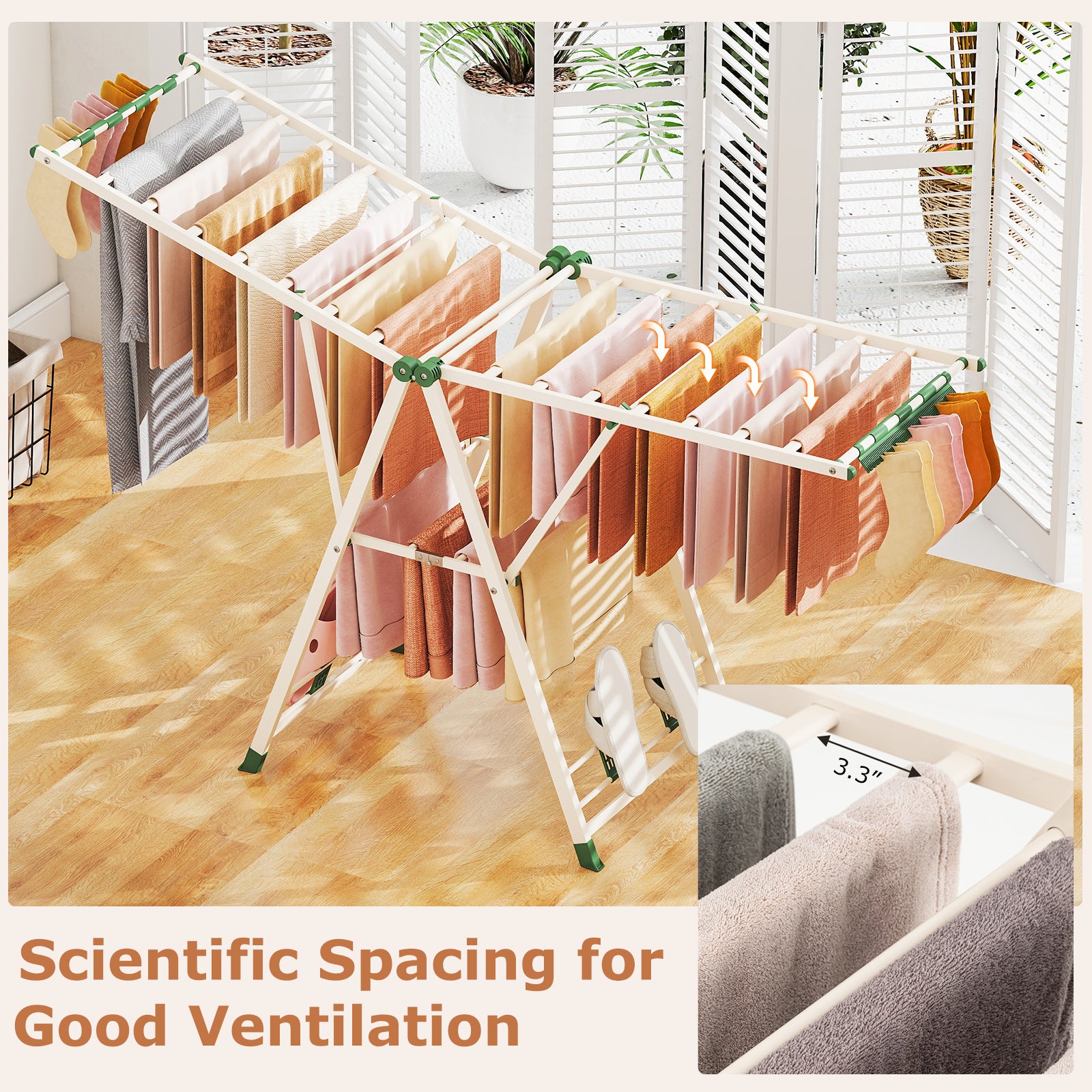 72.5 Inches Adjustable Clothes Drying Rack, Beige Drying Racks at Gallery Canada