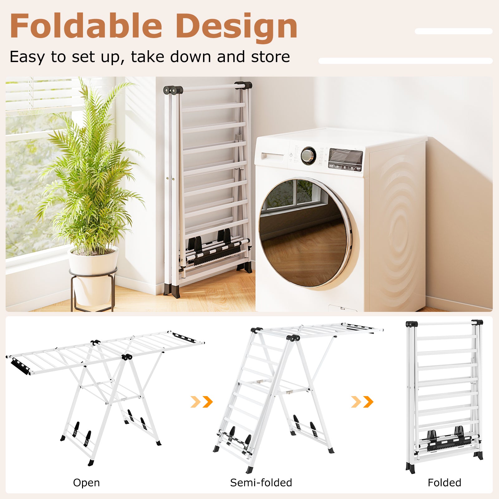 72.5 Inches Adjustable Clothes Drying Rack, White Drying Racks at Gallery Canada