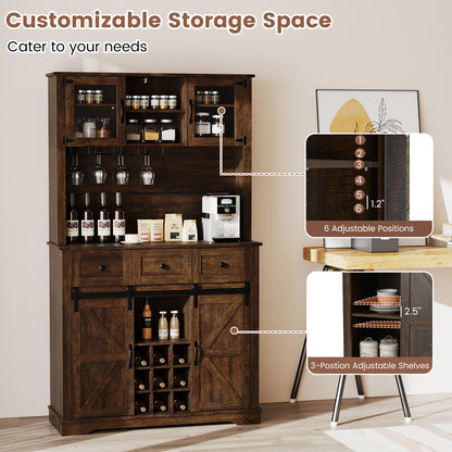 72 Inch Coffee Bar Cabinet, With Drawers And Sliding Barn Doors, Brown Sideboards Cabinets & Buffets at Gallery Canada