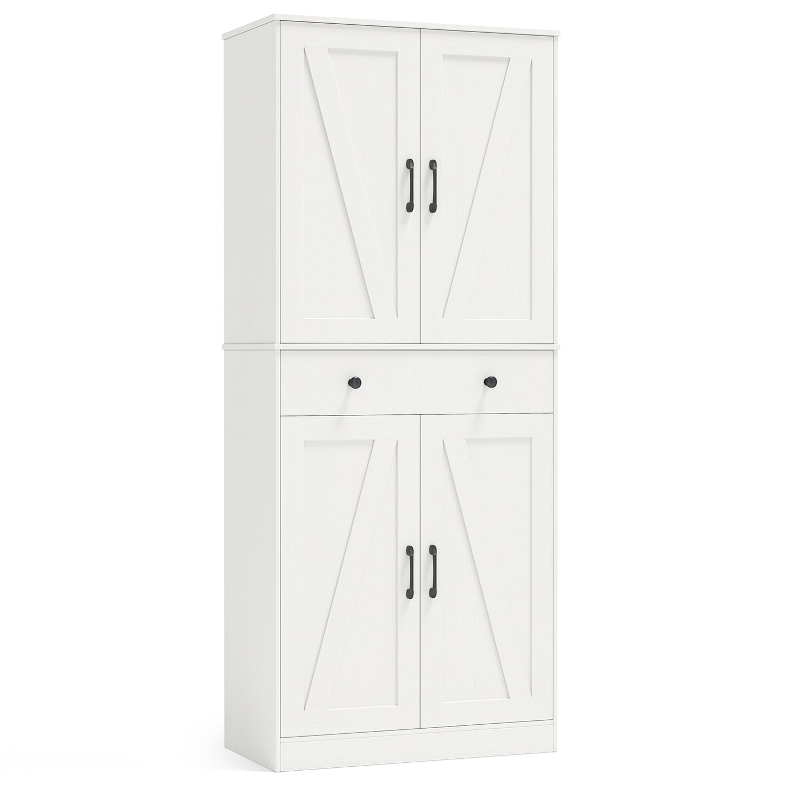 72 Inch Modern Farmhouse Cupboard Cabinet, 4 Barn Doors, White Clothing & Closet Storage White at Gallery Canada