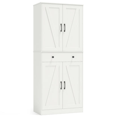 72 Inch Modern Farmhouse Cupboard Cabinet, 4 Barn Doors, White Clothing & Closet Storage White at Gallery Canada