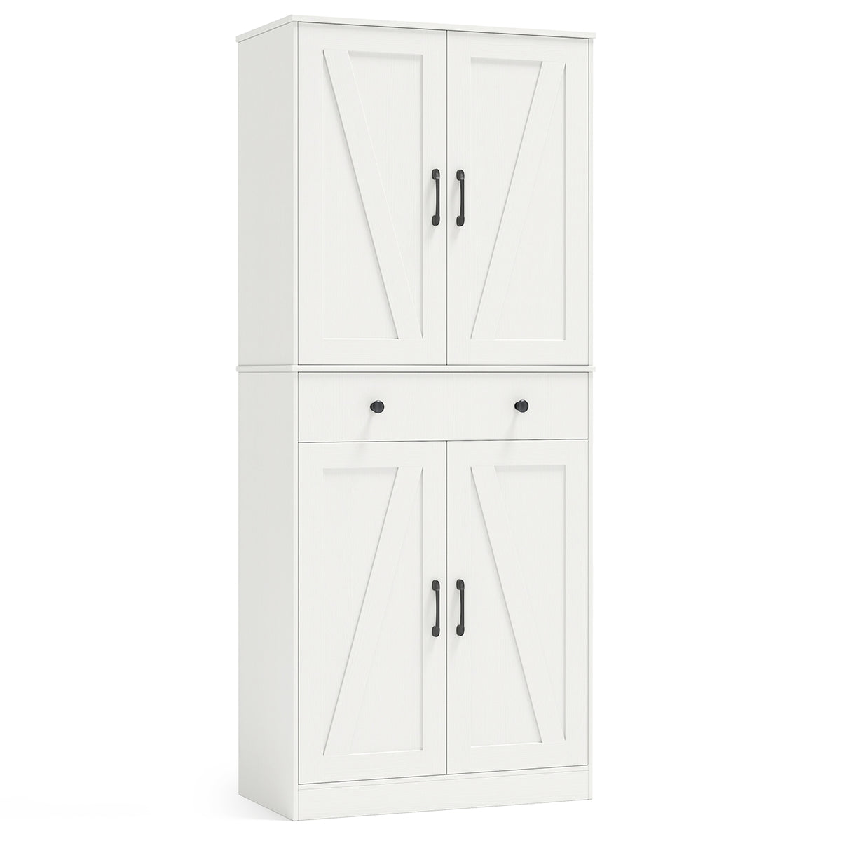 72 Inch Modern Farmhouse Cupboard Cabinet, 4 Barn Doors, White Clothing & Closet Storage at Gallery Canada