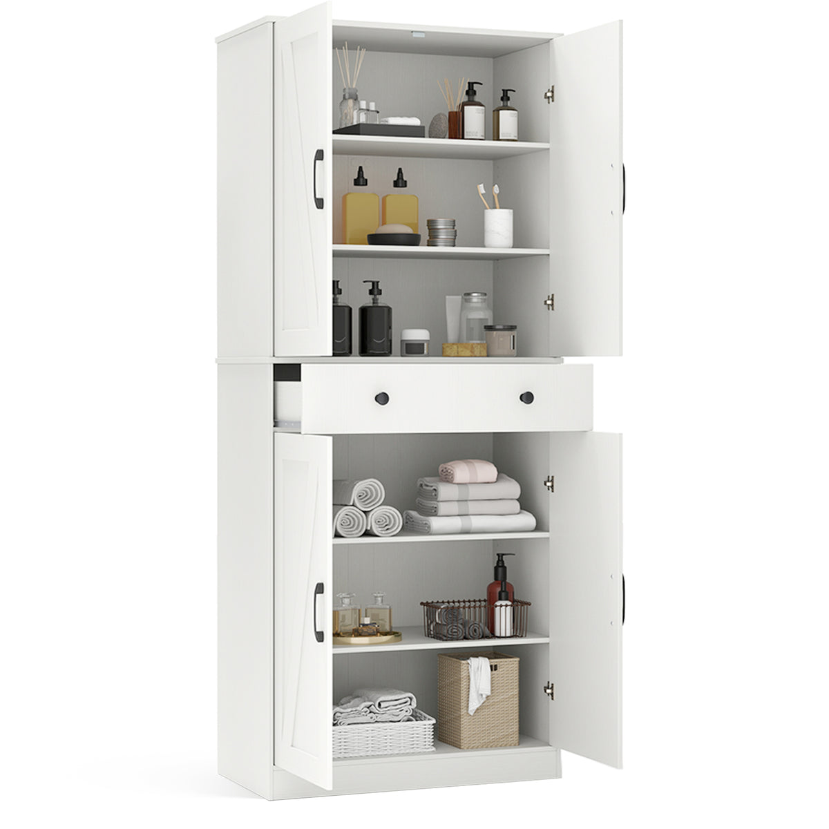 72 Inch Modern Farmhouse Cupboard Cabinet, 4 Barn Doors, White Clothing & Closet Storage at Gallery Canada