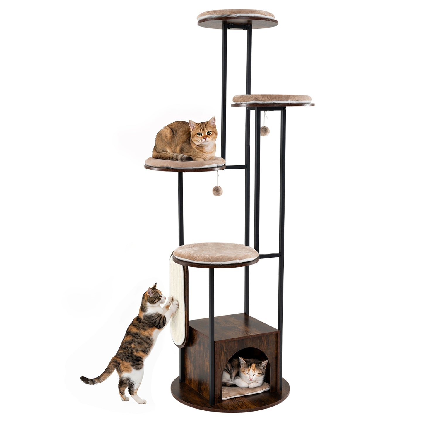 72-Inch Multi-Level Cat Condo, Removable Mats, Rustic Brown Cat Trees Condos & Scratchers at Gallery Canada