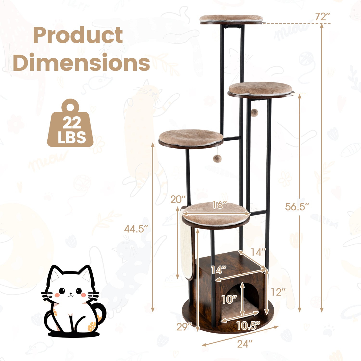 72-Inch Multi-Level Cat Condo, Removable Mats, Rustic Brown Cat Trees Condos & Scratchers at Gallery Canada