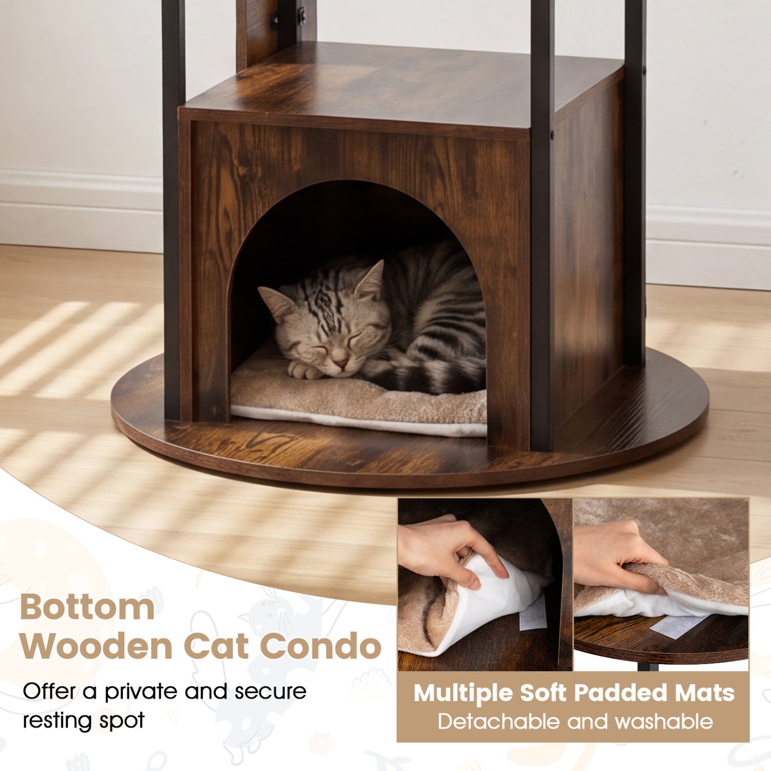72-Inch Multi-Level Cat Condo, Removable Mats, Rustic Brown Cat Trees Condos & Scratchers at Gallery Canada