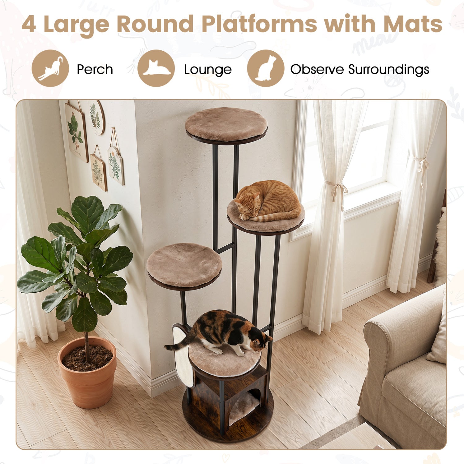 72-Inch Multi-Level Cat Condo, Removable Mats, Rustic Brown Cat Trees Condos & Scratchers at Gallery Canada