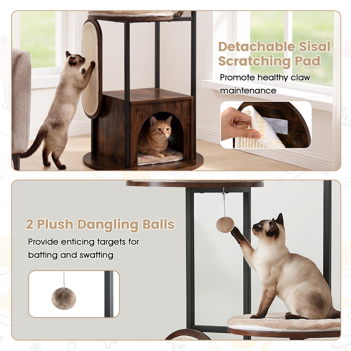72-Inch Multi-Level Cat Condo, Removable Mats, Rustic Brown Cat Trees Condos & Scratchers at Gallery Canada