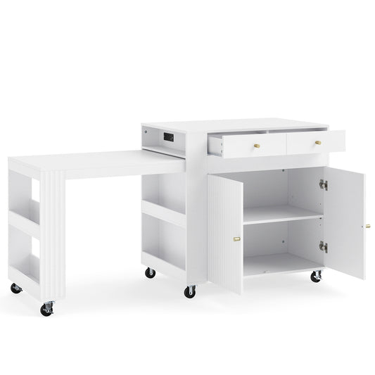 72" Kitchen Island, Extendable Dining Table, Power Outlet, White Kitchen Islands & Carts White at Gallery Canada