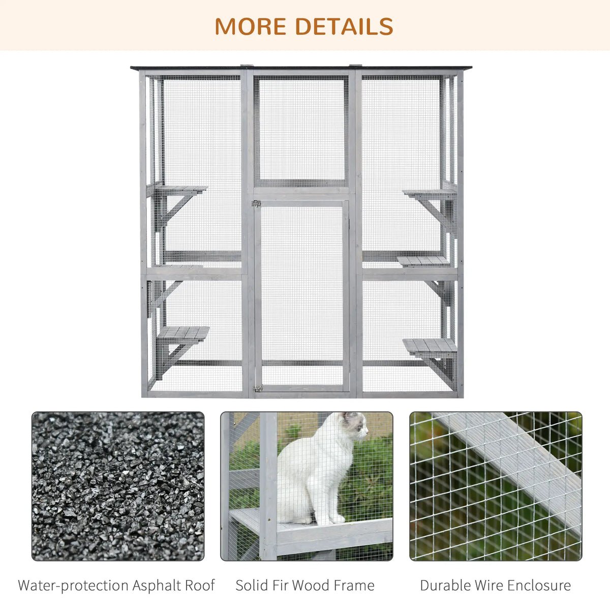 Large Outdoor Catio Enclosure, Weatherproof Cat House, Wooden Patio Cage, 6 Platforms, 71" x 39" x 71", Grey Outdoor Cat Enclosures at Gallery Canada