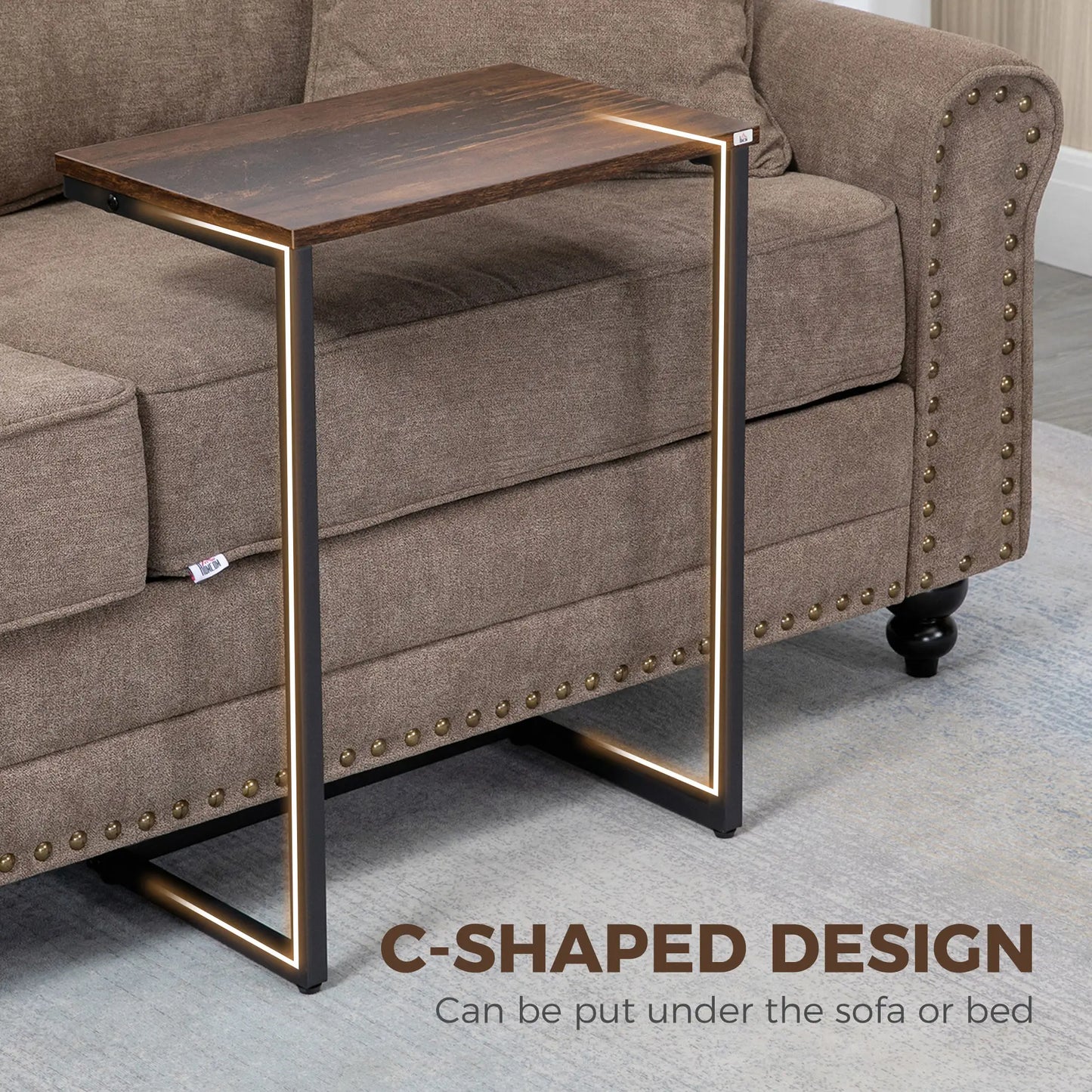 Nesting End Tables Set of 3, Industrial C-Shaped Side Table, Rustic Brown, Brown Side Tables at Gallery Canada