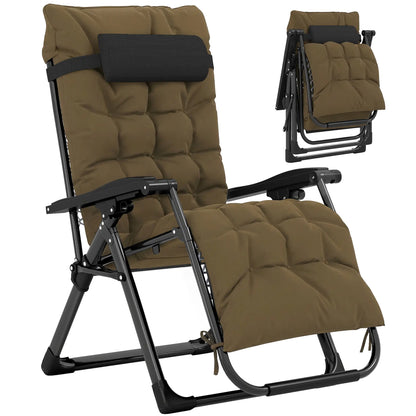 Folding Garden Chair, Reclining Zero Gravity Sun Lounger, Khaki Lounger Chairs Khaki at Gallery Canada