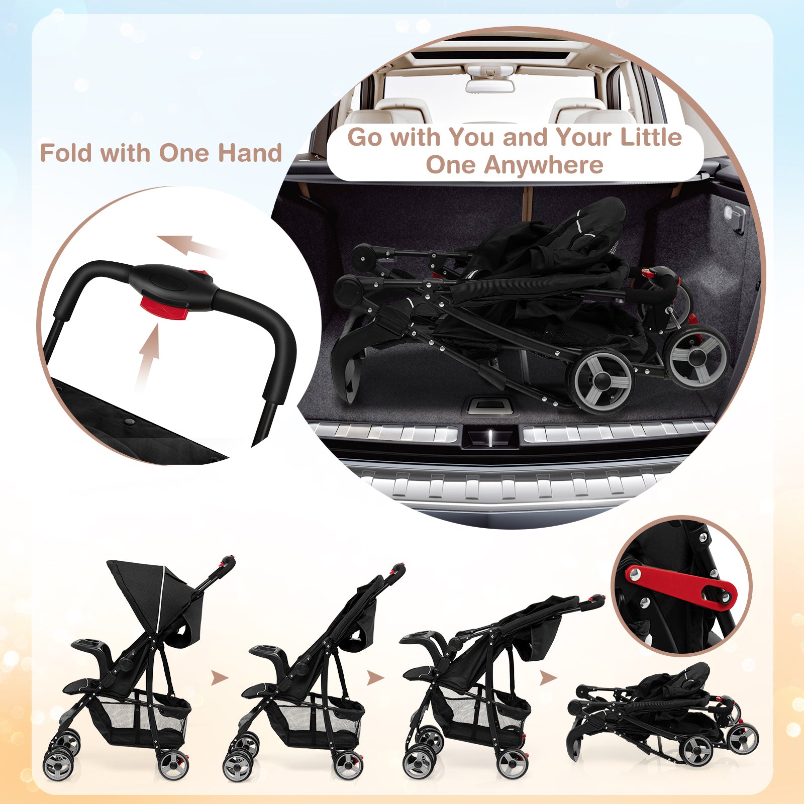 Toddler Travel Stroller, Airplane, Adjustable Backrest, Canopy, Black Baby Strollers at Gallery Canada