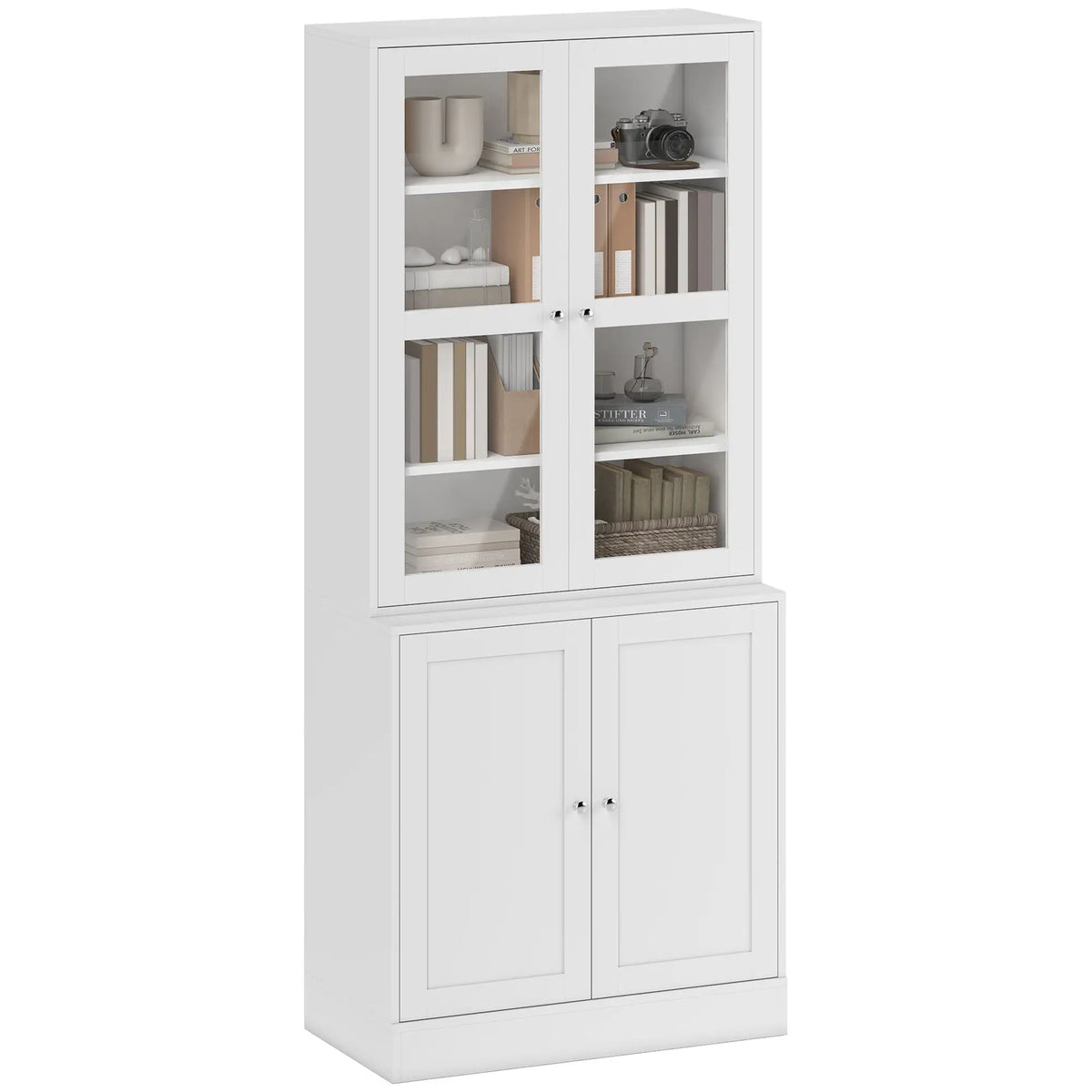 Modern Bookcase Storage Cabinet with Doors, 2 Adjustable Shelves, White White Bookshelves White at Gallery Canada