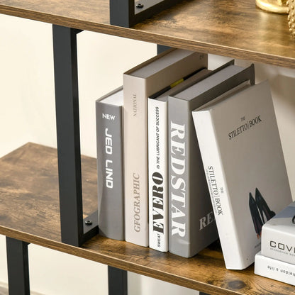 Industrial Bookcase, 5-Tier Wooden Ladder Shelf, Rustic Brown Display Bookshelves at Gallery Canada