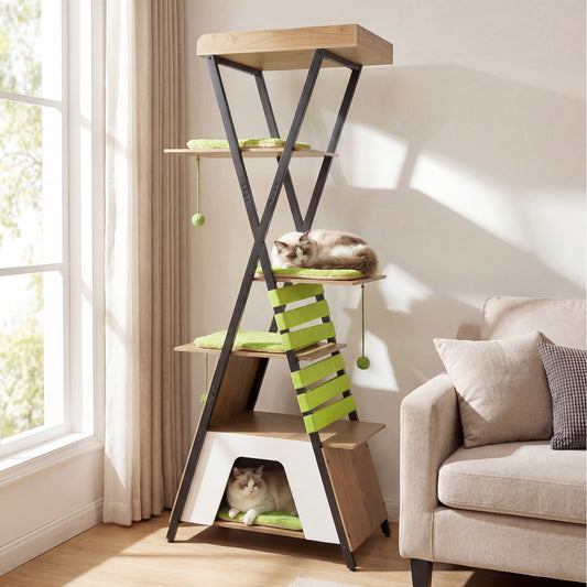 73 Inch Multi-Level Cat Tree, Elevated Perch, Large Condo, Green Cat Trees Condos & Scratchers Green at Gallery Canada