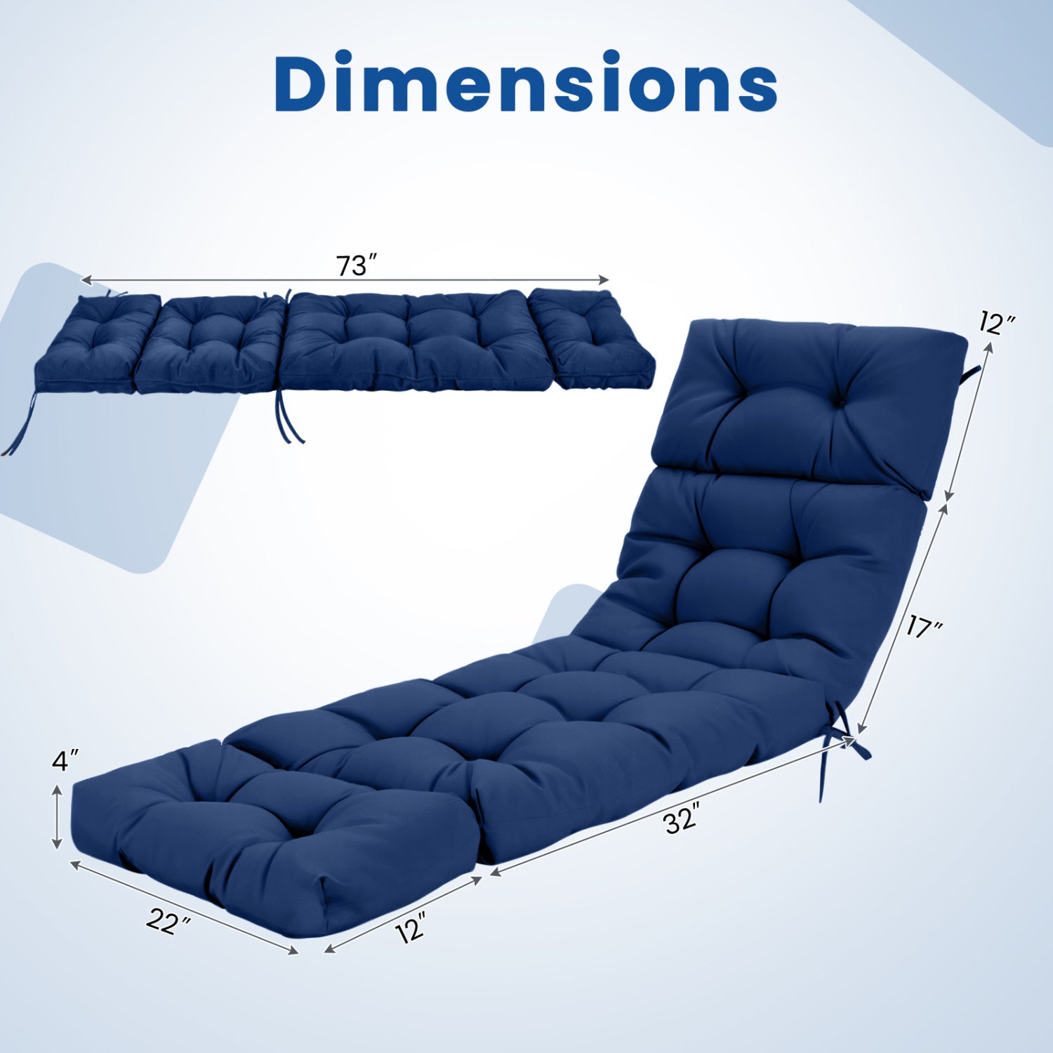 Outdoor Chaise Cushion Set of 2, 73x22, High Back, Navy Outdoor Furniture Accessories at Gallery Canada