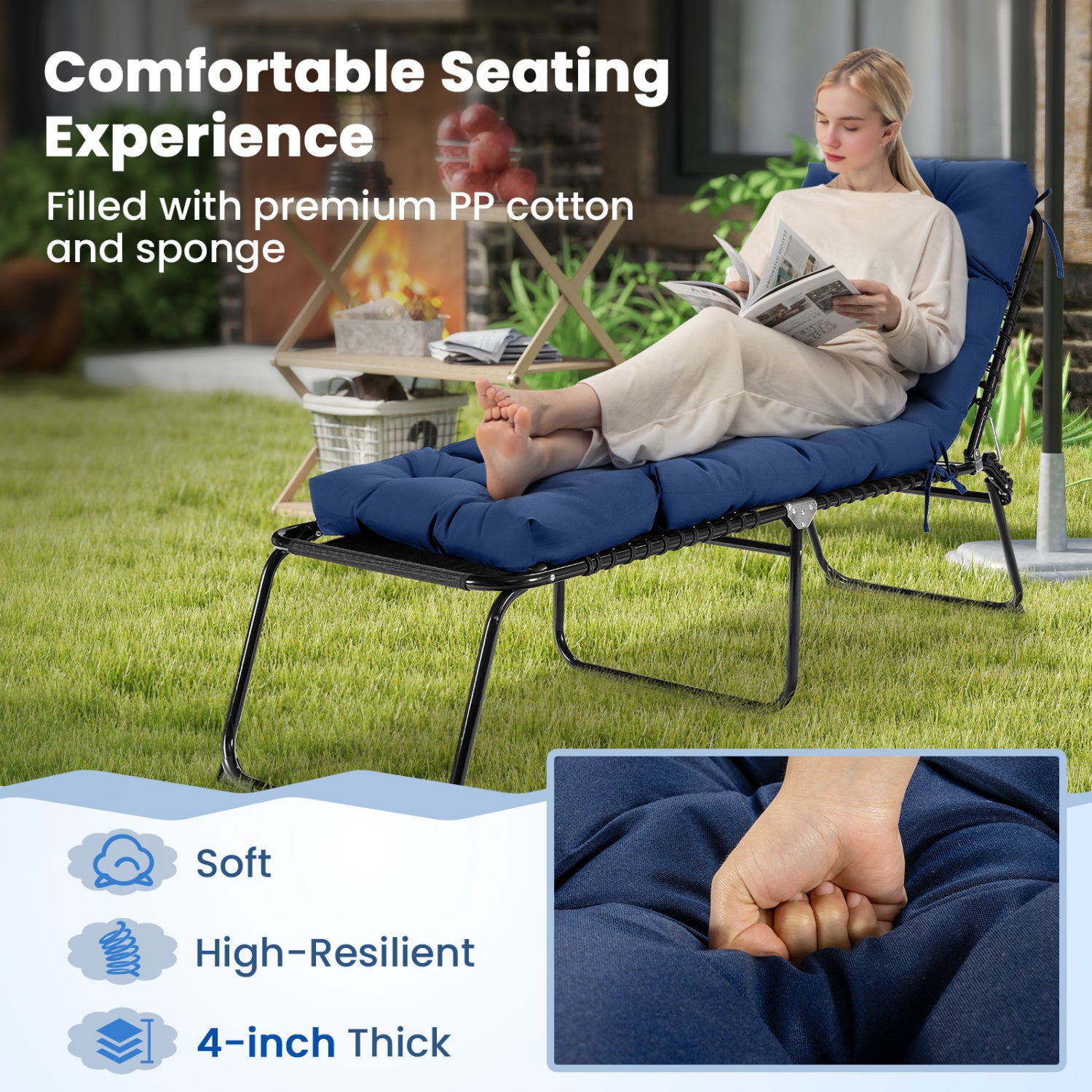 Outdoor Chaise Cushion Set of 2, 73x22, High Back, Navy Outdoor Furniture Accessories at Gallery Canada