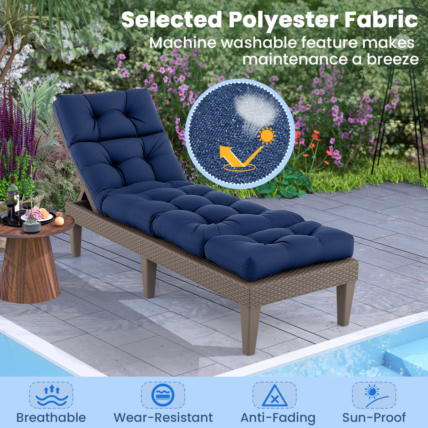 Outdoor Chaise Cushion Set of 2, 73x22, High Back, Navy Outdoor Furniture Accessories at Gallery Canada