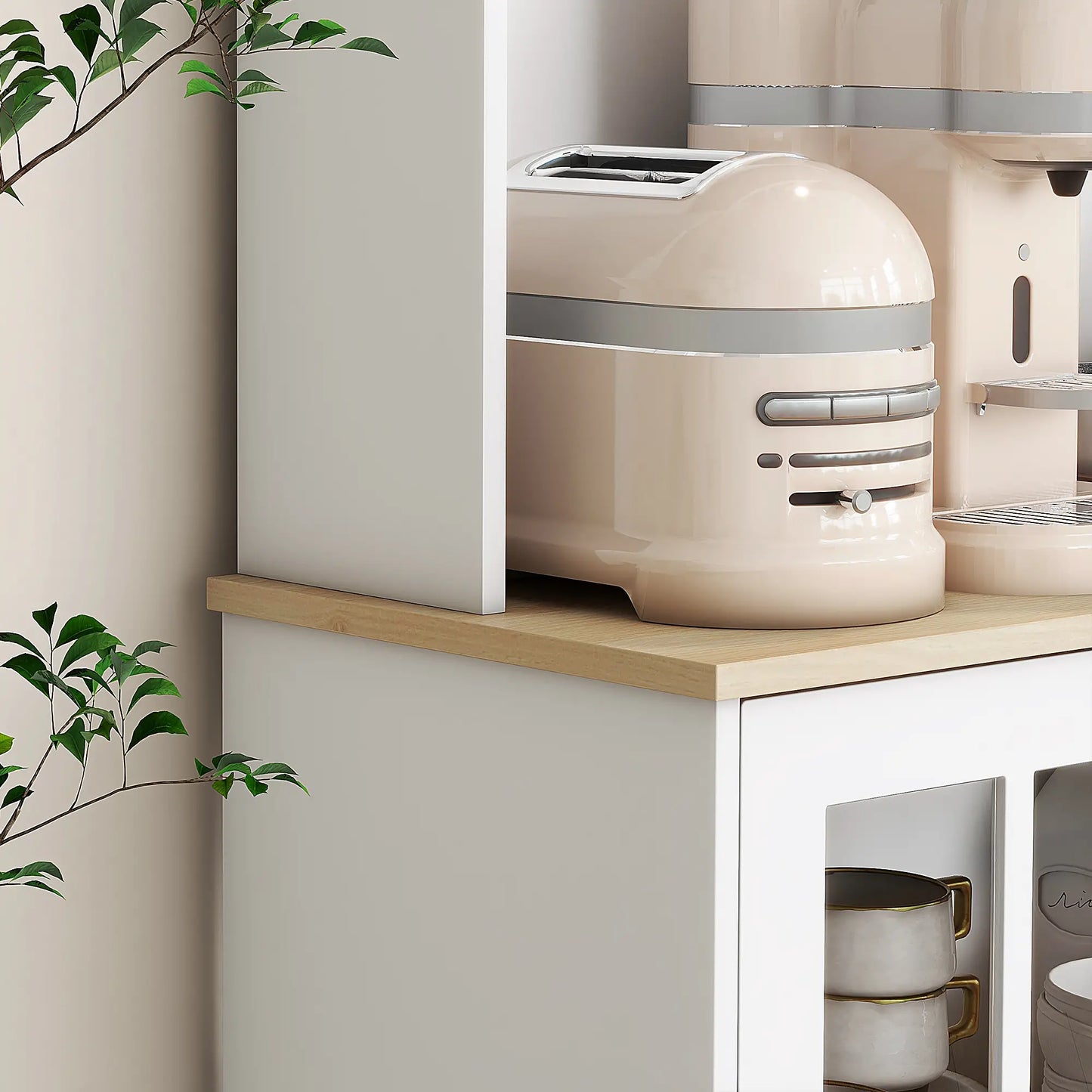 Kitchen Buffet with Hutch, 3 Cabinets, 2 Shelves, White Kitchen Pantry Cabinets at Gallery Canada