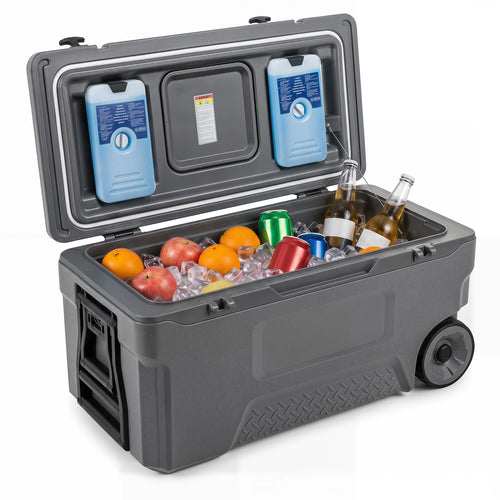 74 Qt Portable Rolling Cooler, Gray