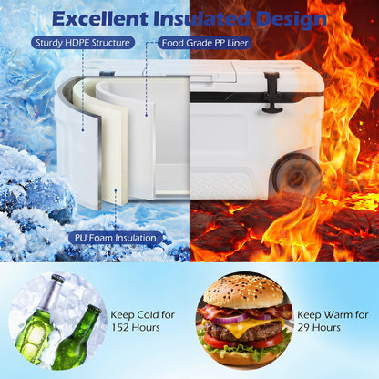 74 Quart Portable Rolling Cooler with Fish Ruler, White Coolers at Gallery Canada