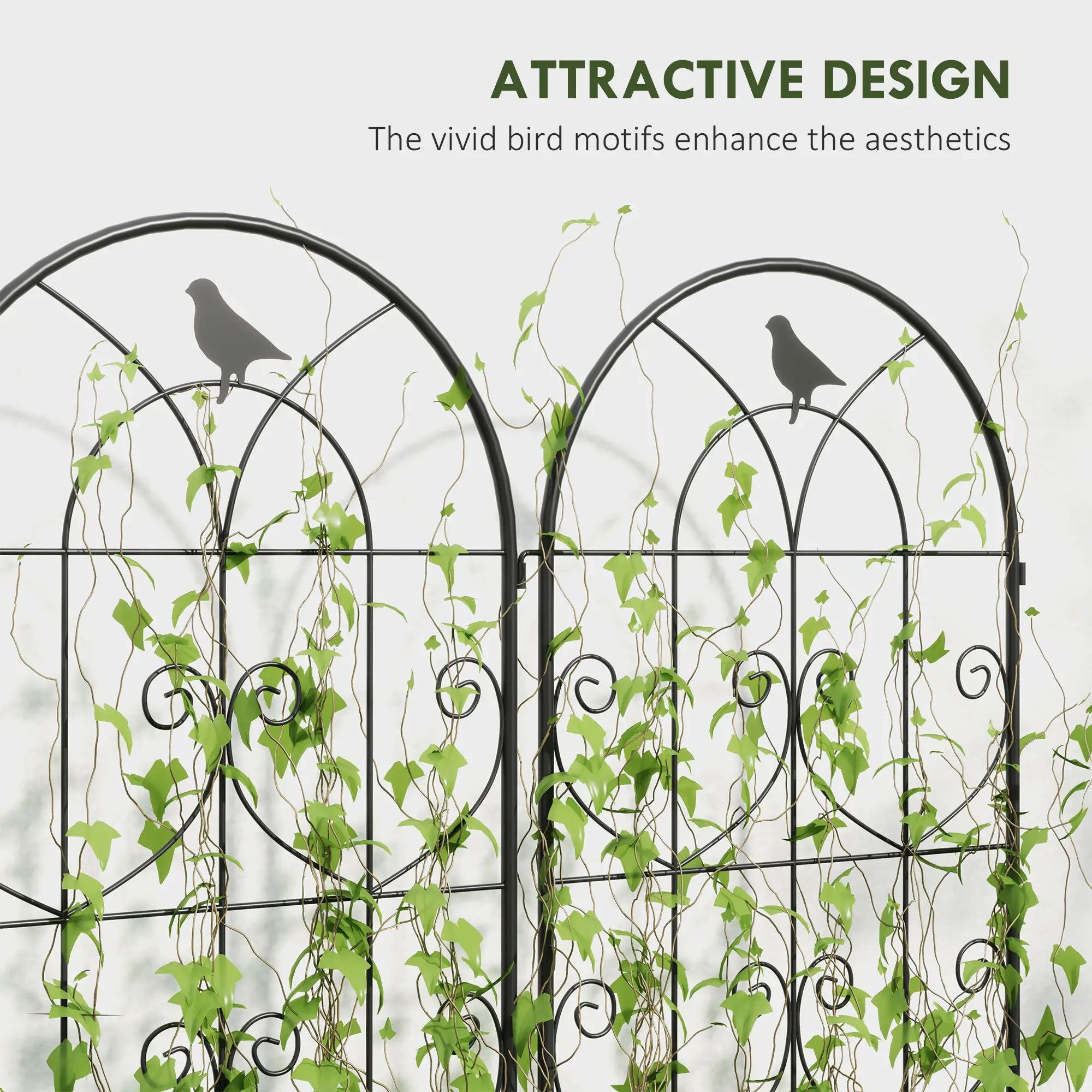 Metal Garden Trellis Set, Bird Design, 19.7