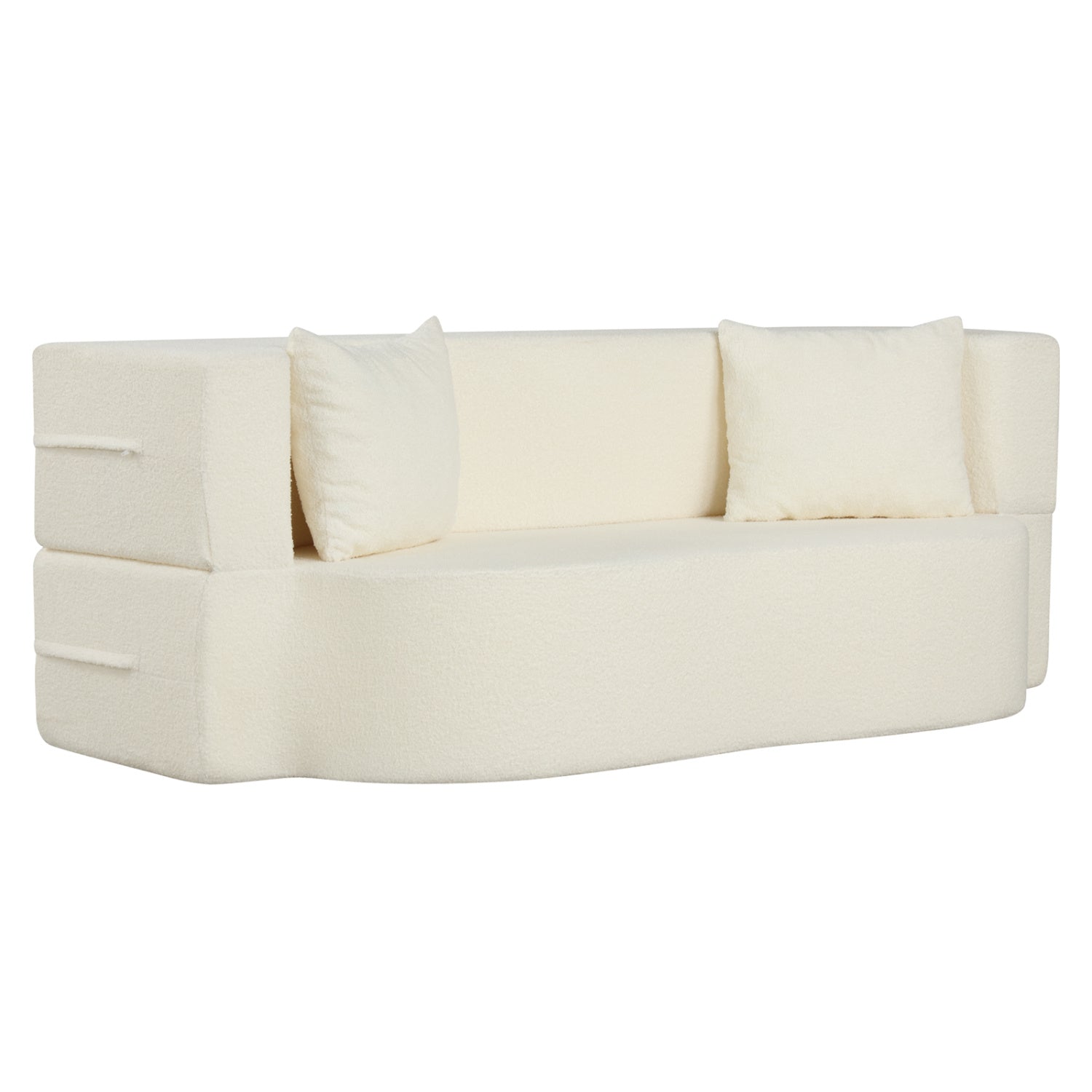 75.5 Inch Folding Sofa Bed, 2-in-1 Convertible Teddy Fleece Loveseat, Beige Sofas & Loveseats at Gallery Canada