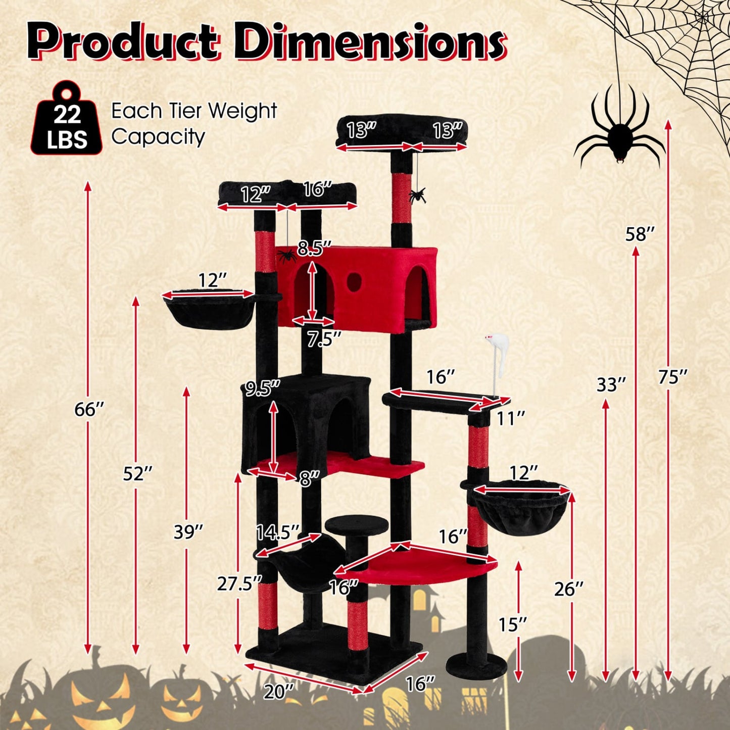 75-Inch Gothic Cat Tree with 2 Plush Perches Cat Trees Condos & Scratchers at Gallery Canada