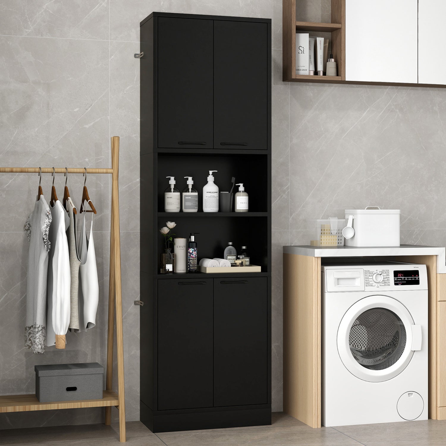 75 Inch Kitchen Pantry Cabinet, Tall Cupboard With Doors And Shelves, Black Sideboards Cabinets & Buffets at Gallery Canada