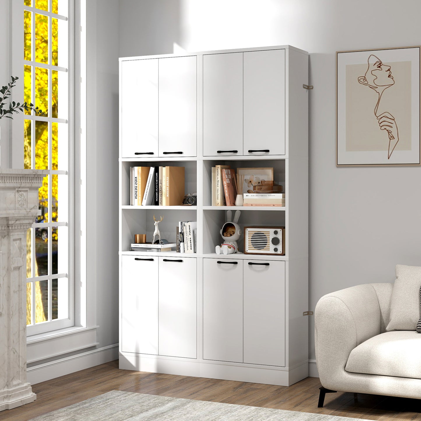 75 Inch Kitchen Pantry Cabinet, With Doors And Shelves, White Sideboards Cabinets & Buffets at Gallery Canada