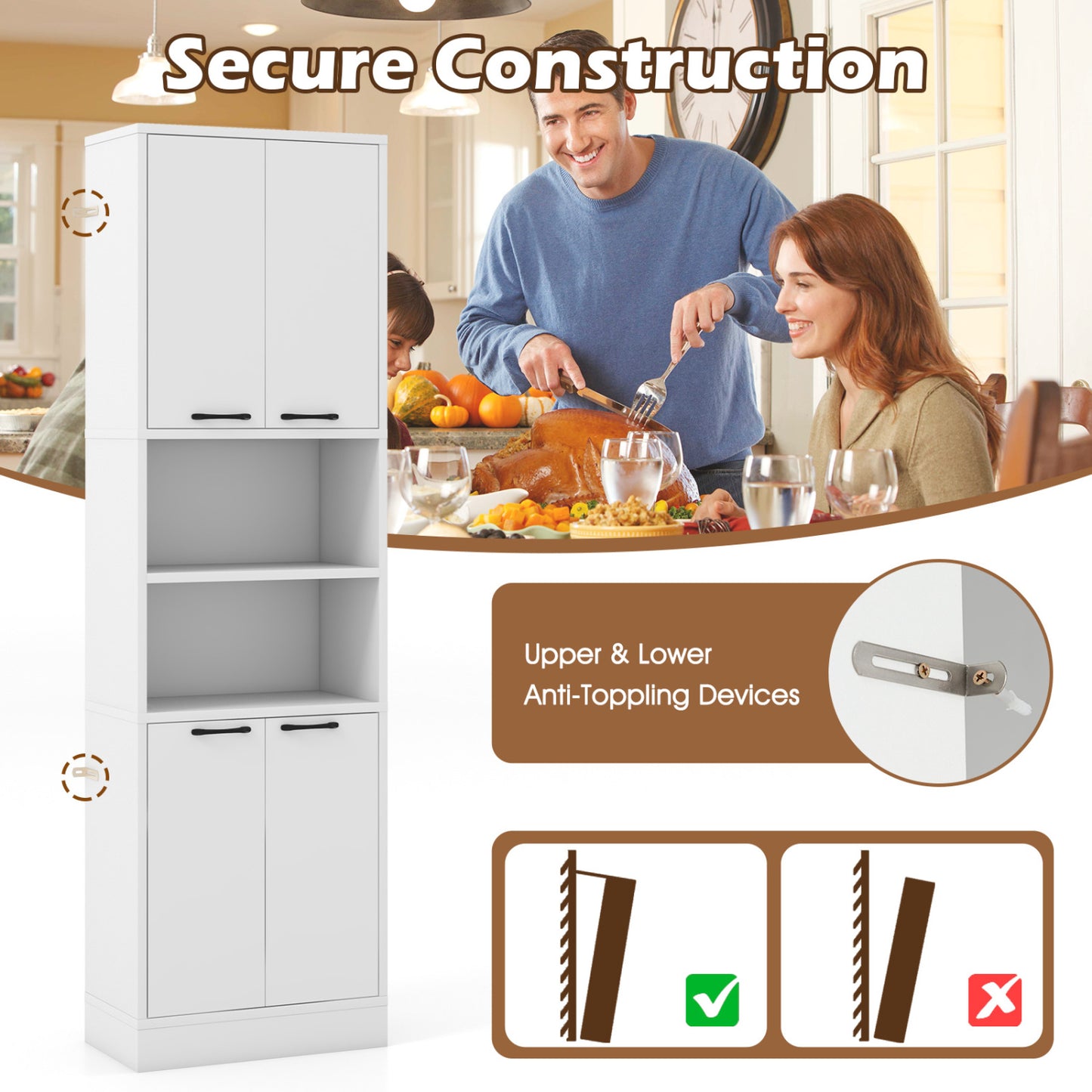 75 Inch Kitchen Pantry Cabinet, With Doors And Shelves, White Sideboards Cabinets & Buffets at Gallery Canada