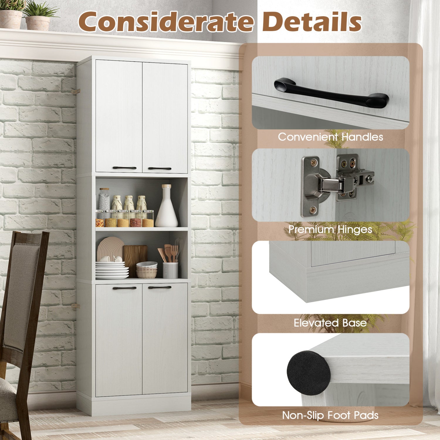 75 Inch Kitchen Pantry Cabinet, Oak, White Sideboards Cabinets & Buffets at Gallery Canada