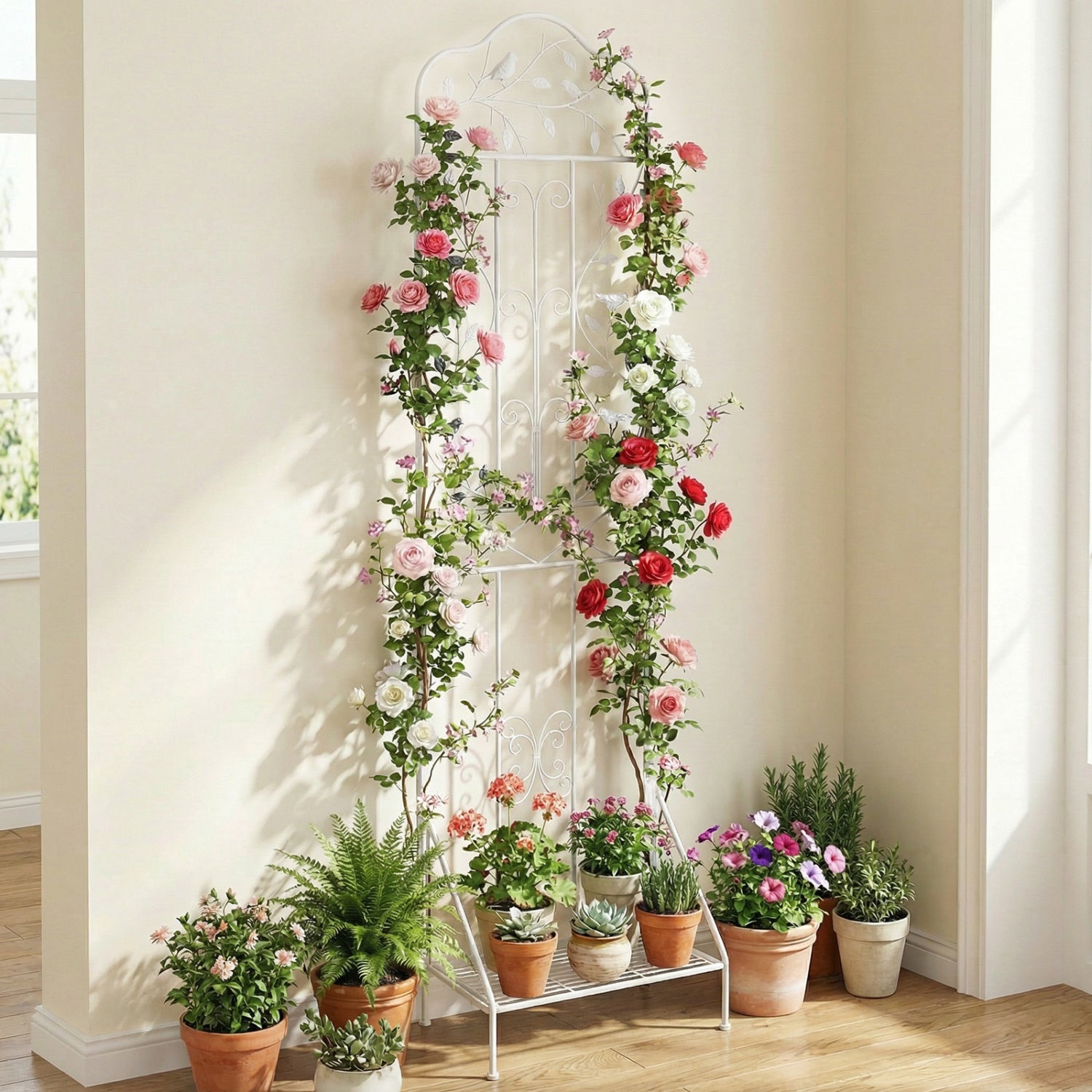 75 x 20 in Metal Garden Trellis, Foldable Shelf, White Plant Supports at Gallery Canada