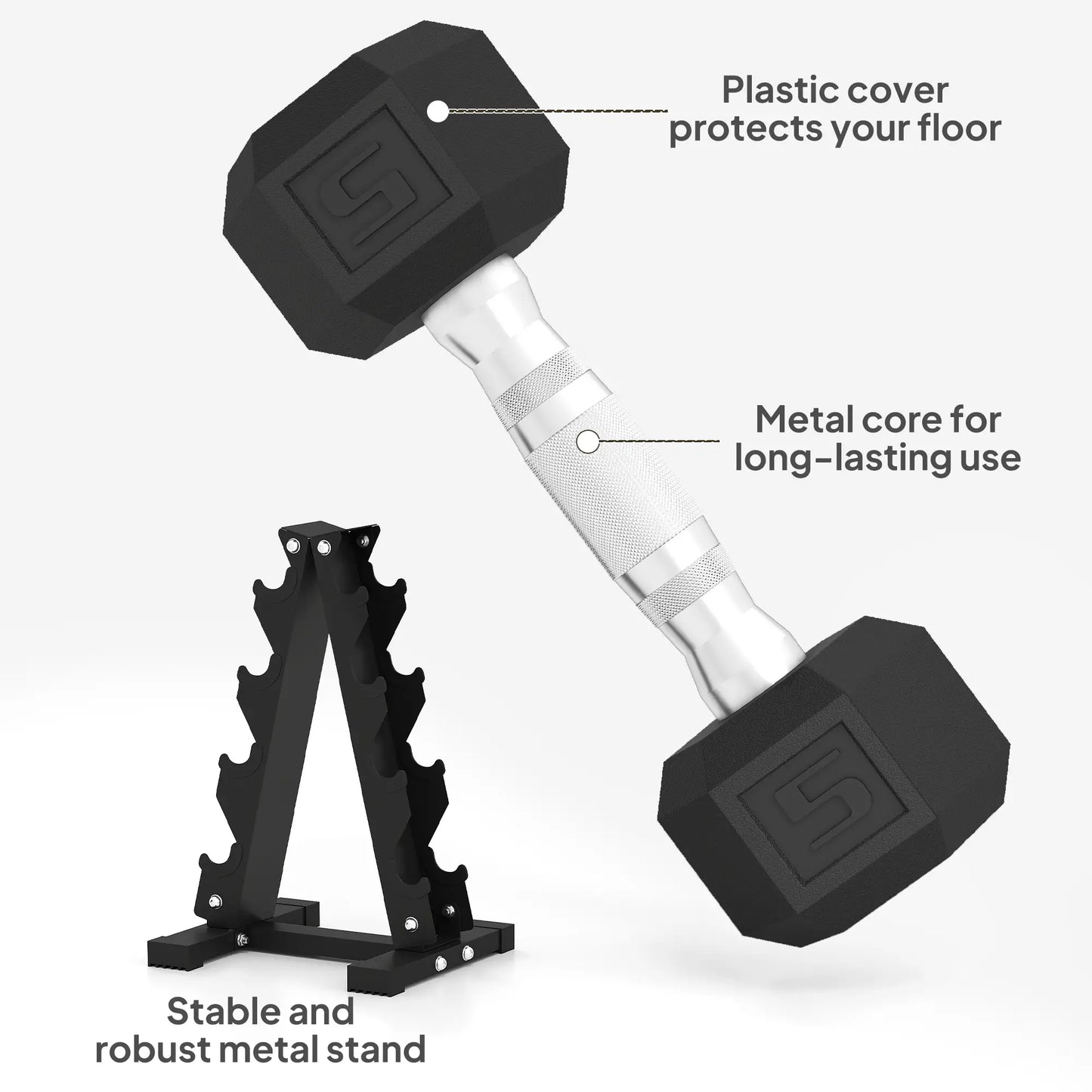 100 LBS Hex Dumbbell Set with Rack, Non-Slip Handles, Rubber Coated Dumbbells & Barbells at Gallery Canada