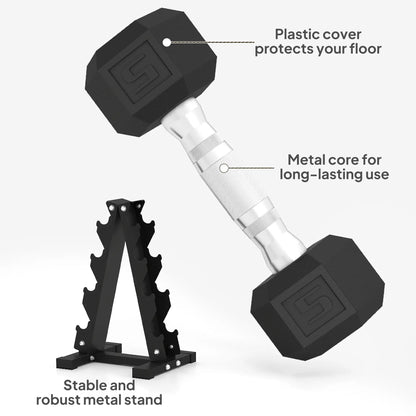100 LBS Hex Dumbbell Set with Rack, Non-Slip Handles, Rubber Coated Dumbbells & Barbells at Gallery Canada