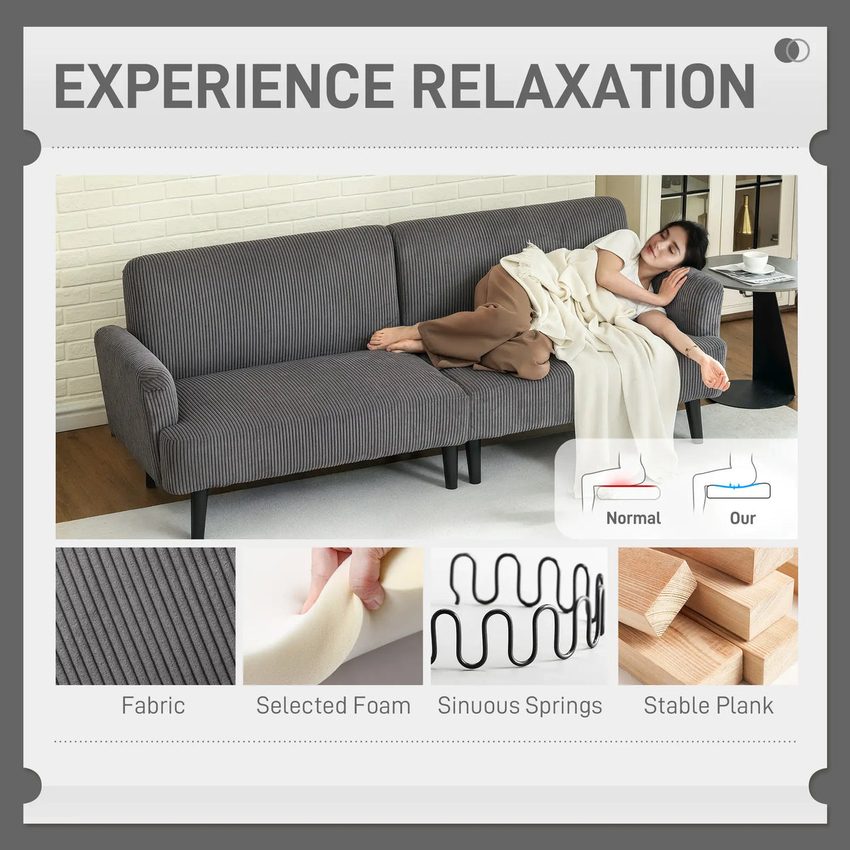 Modern 3 Seater Sofa, Corduroy Loveseat, Grey 3-Seater Sofas at Gallery Canada