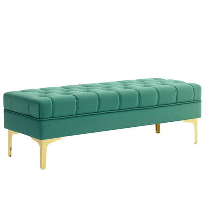 Upholstered End of Bed Bench, Button Tufted, Dark Green Storage Ottomans & Benches at Gallery Canada