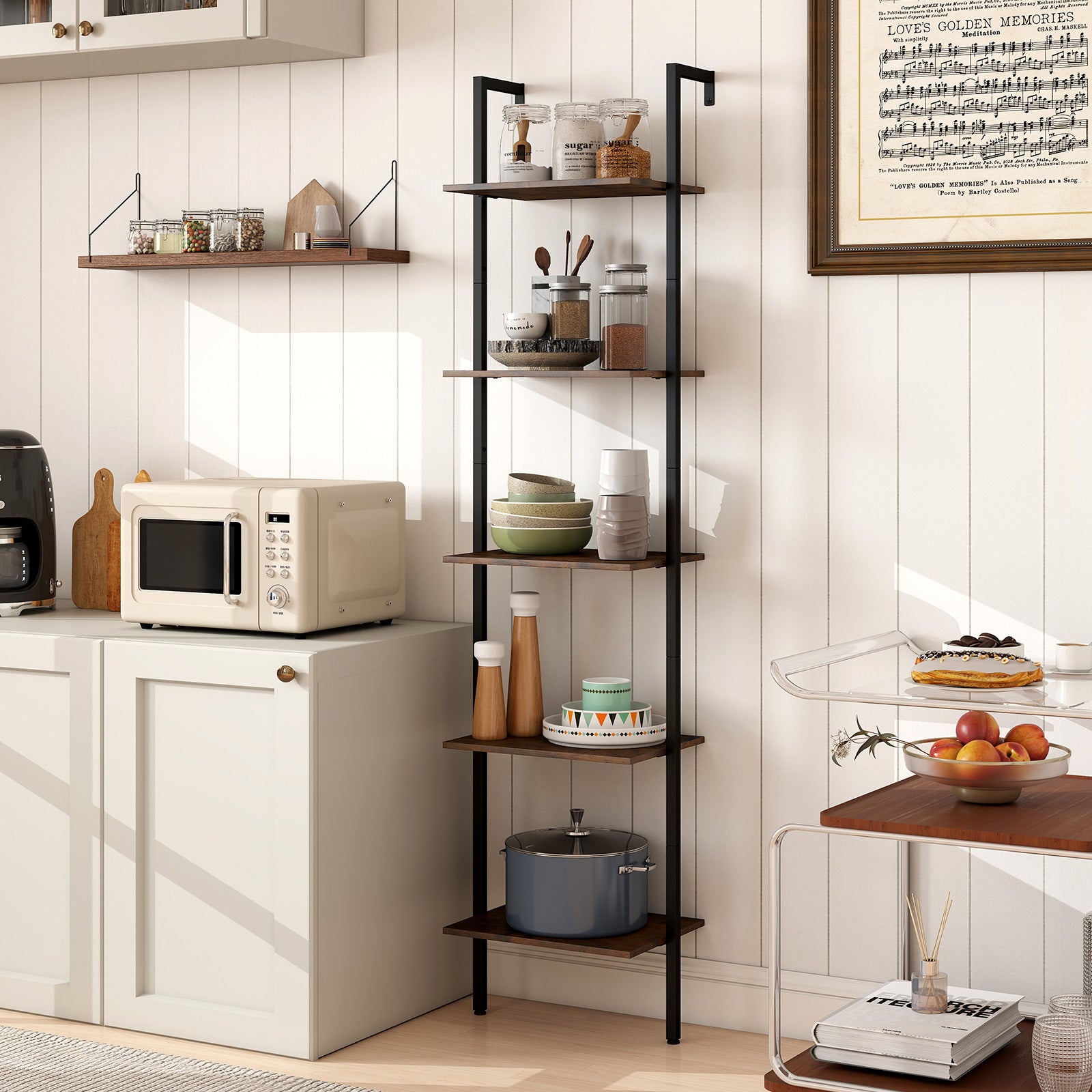 5 Tier Wall Mount Ladder Shelf, Anti-Tipping Kits, Rustic Brown Bookcases at Gallery Canada