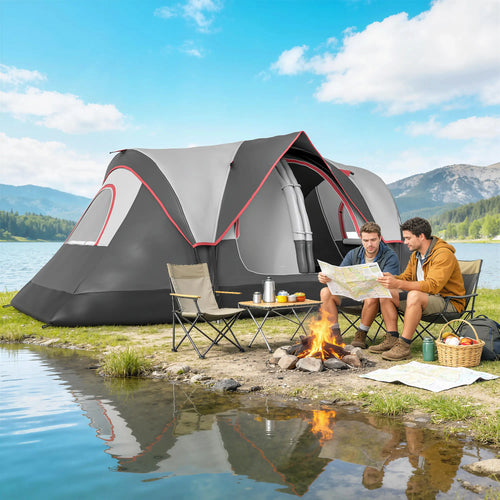 6-8 Man Camping Tent, 2000mm Waterproof Rainfly, Carry Bag, Dark Grey