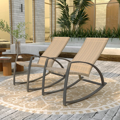 2 Wicker Patio Rocking Chairs, Rattan Outdoor Set, Khaki Outdoor Rocking Chairs at Gallery Canada