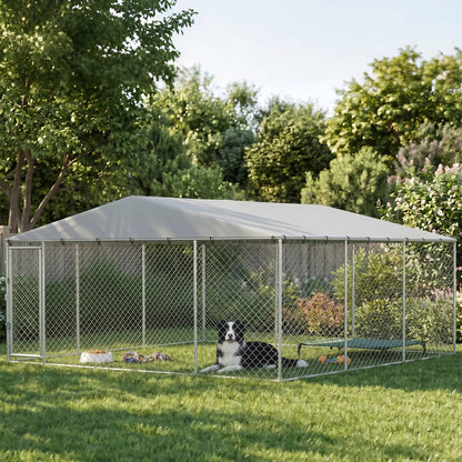 13.1' X 13.1' X 6.6' Outdoor Dog Kennel, Galvanized Steel, Silver Dog Kennels at Gallery Canada
