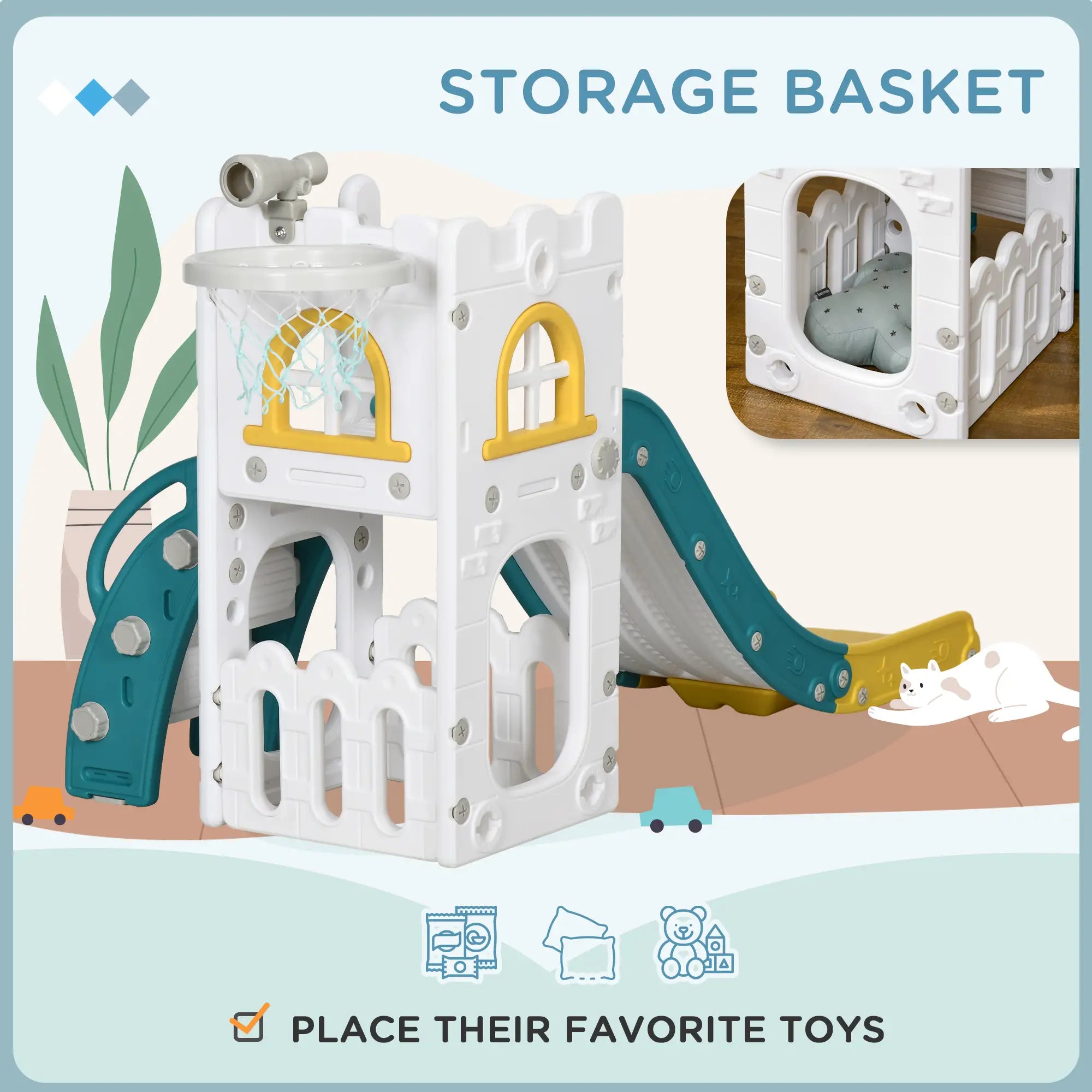 Toddler Slide, Basketball Hoop, Climber, Telescope, Storage Basket, 1-3 Years, Indoor, Yellow Gym Sets & Swings at Gallery Canada
