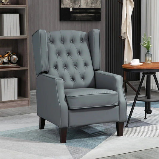 Faux Leather Armchair, Modern Accent Chair, Thick Padding, Grey