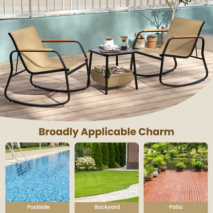 3 Piece Rocking Bistro Chairs, Side Table Set, Storage Bag, Brown Patio Conversation Sets at Gallery Canada