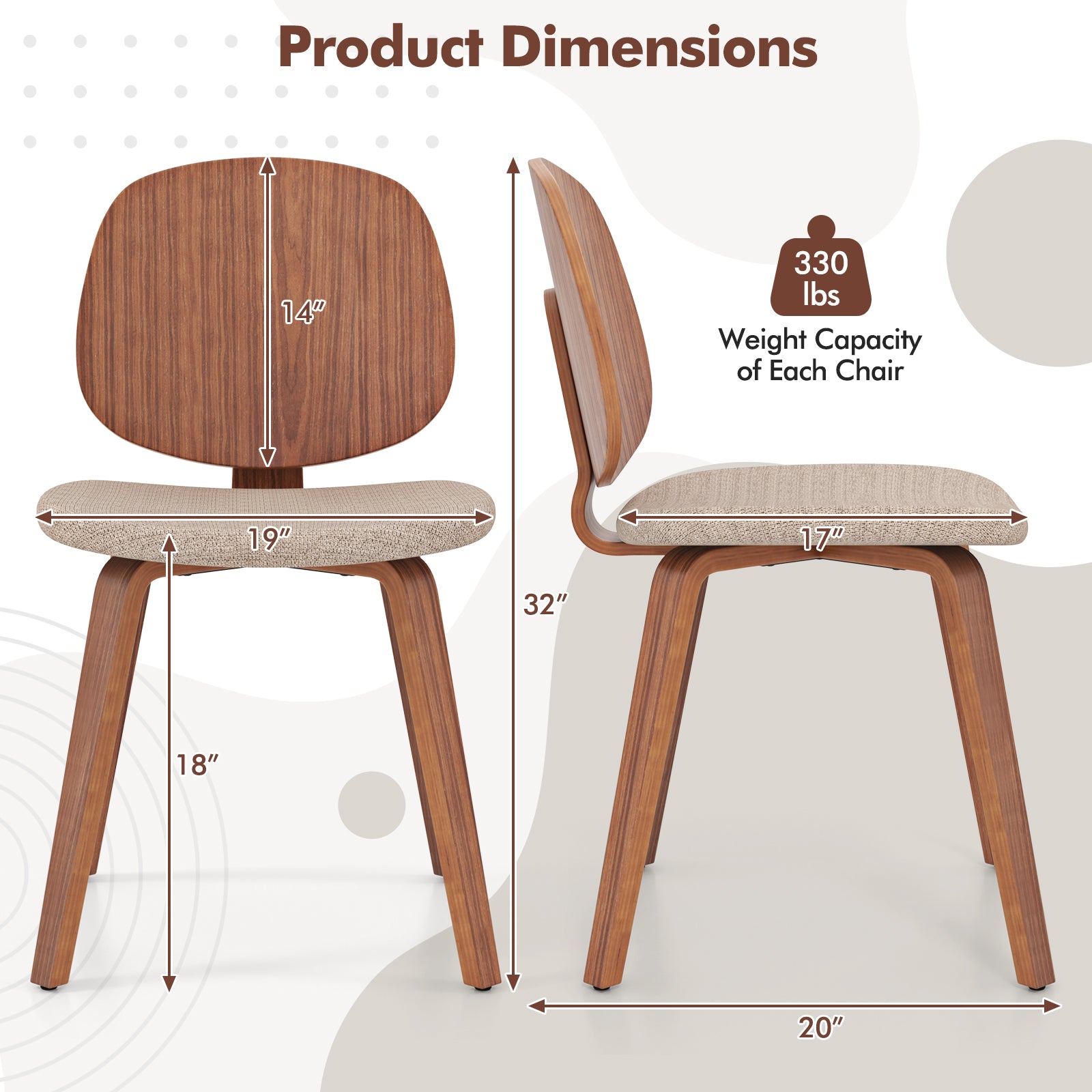 Wooden Dining Chair Set Of 2, Bentwood Frame, Padded Seat, Walnut Dining Chairs at Gallery Canada